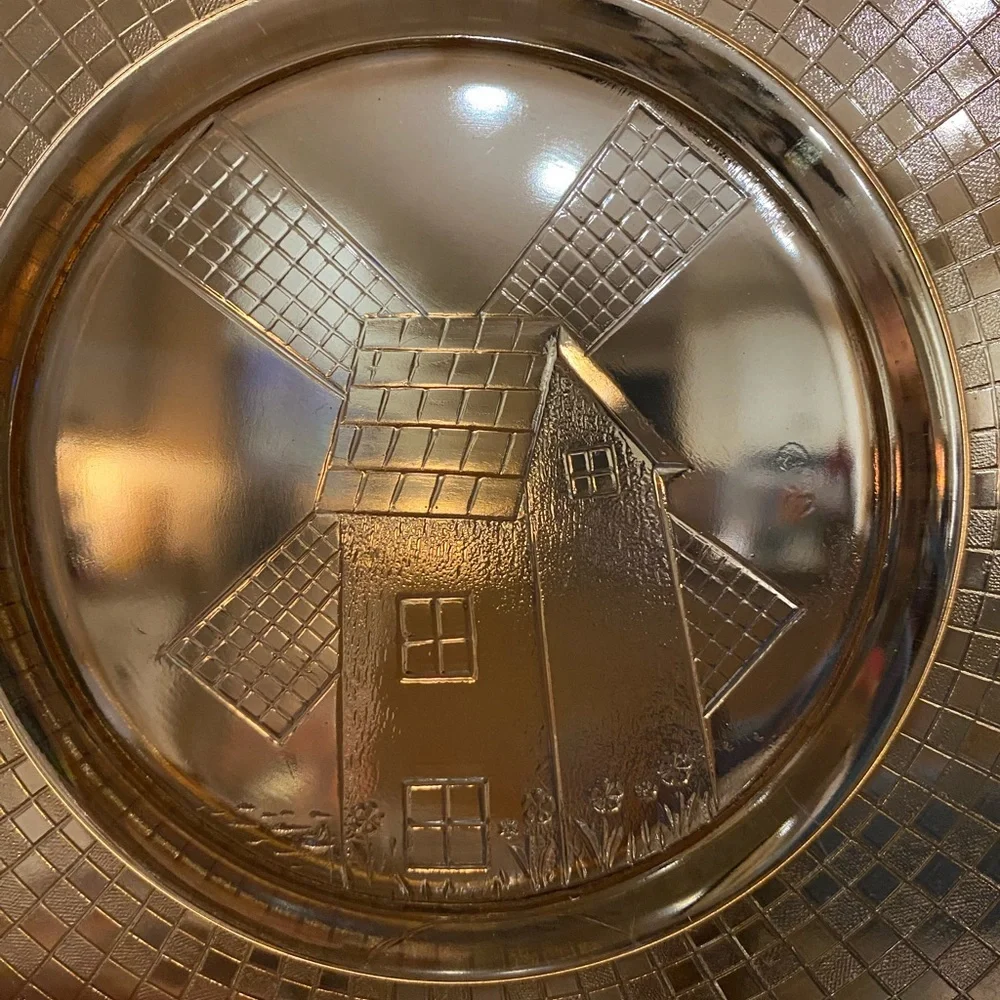 Vintage Belmont Hazel Atlas Marigold Carnival Glass Windmill Checker Plate 8